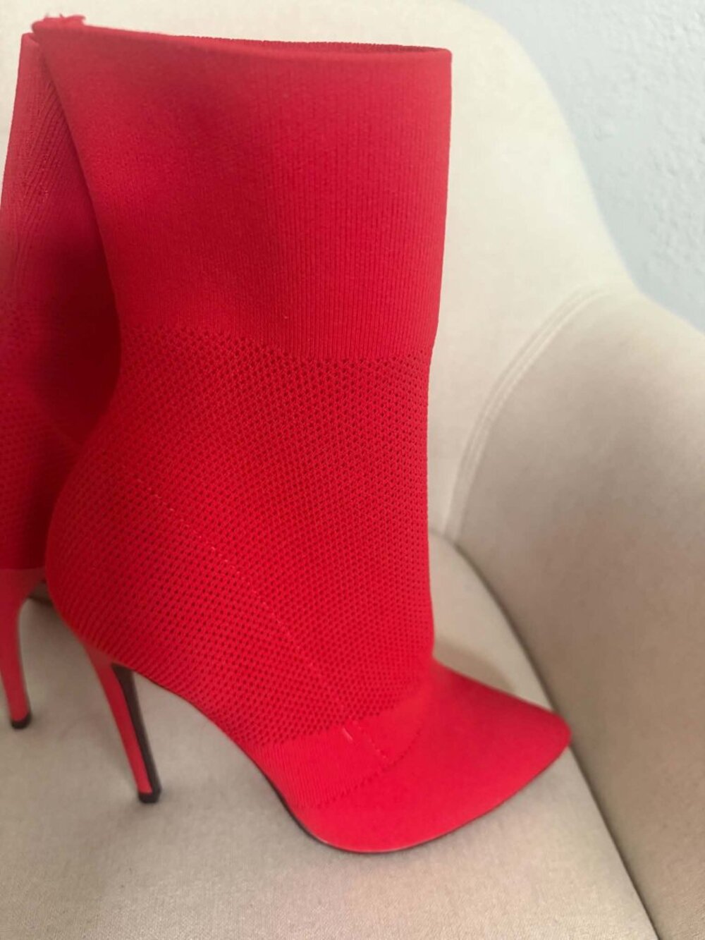 Steve Madden Century Red Knit Sock Stiletto Boots 6.5